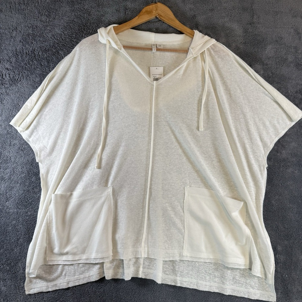 Cato J/M Sportswear White Linen Blend Hooded Poncho Top Wild Prairie Gardenia SM